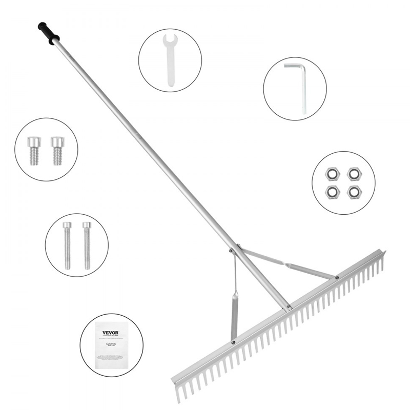 Leaf Rake Tool Aluminum Head Shed Row Landscape Lawn Rake with Handle