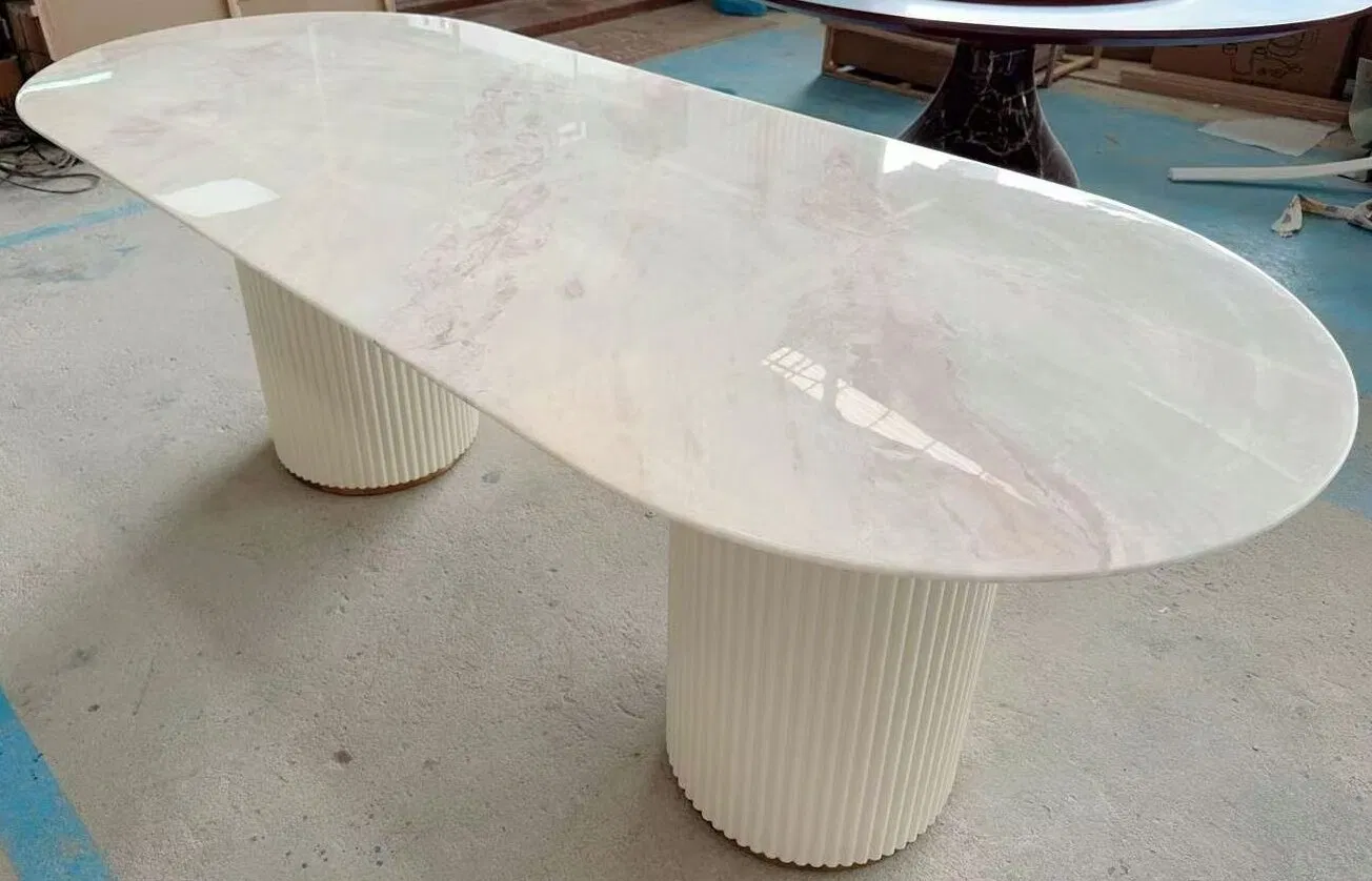Natural Stone polished Pink Marble dining Table Top for interiors/indoor furniture decoration