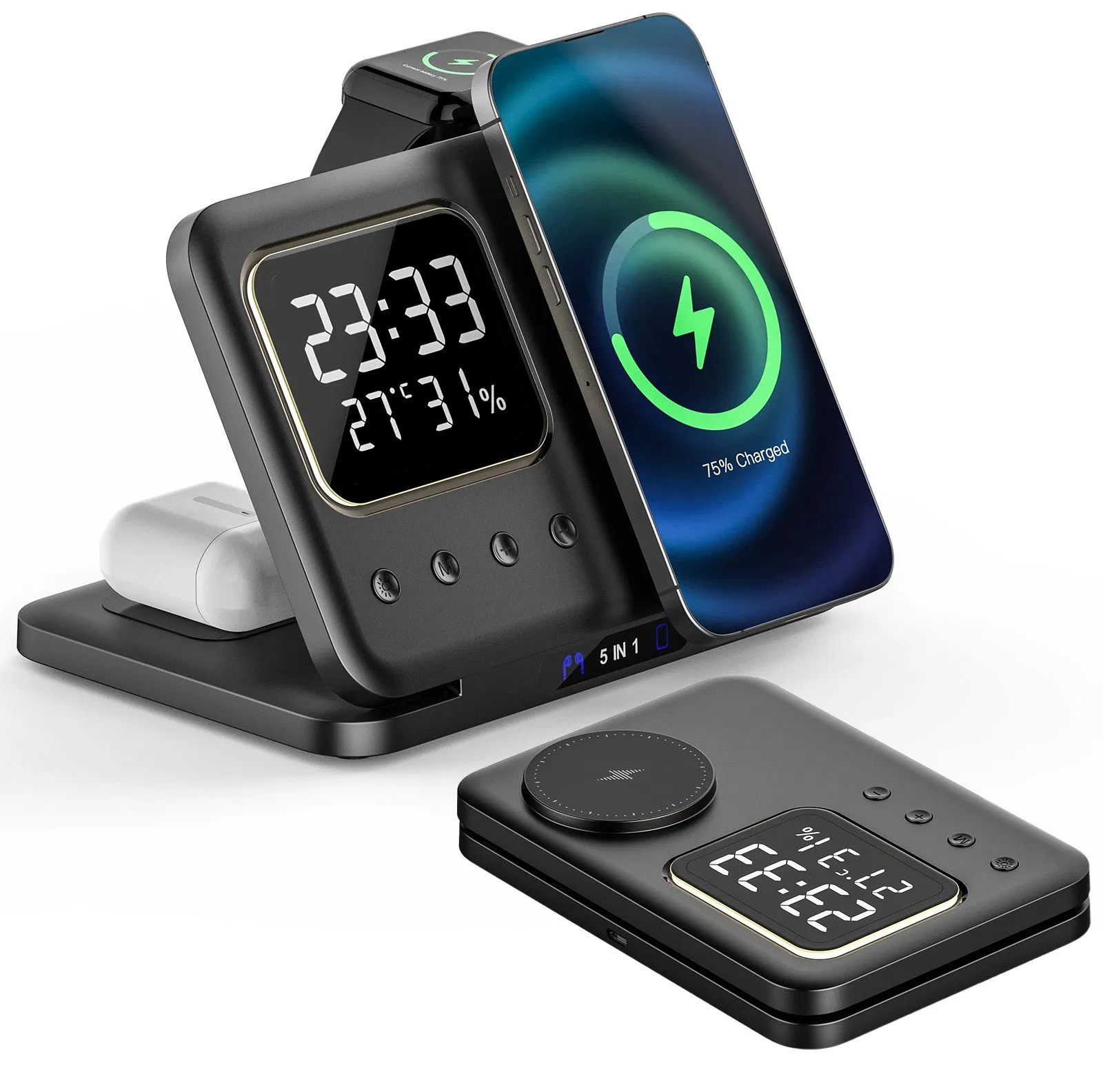 Беспроводная зарядка DH-13 с часами и логотипом, 15W