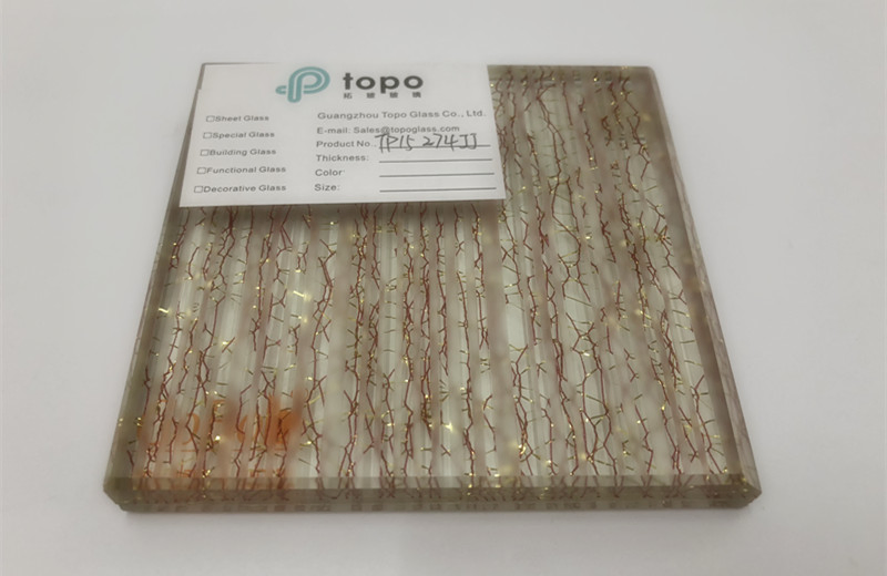 10mm Golden Wire Laminated Wired Decorative Glass (PLW-TP)