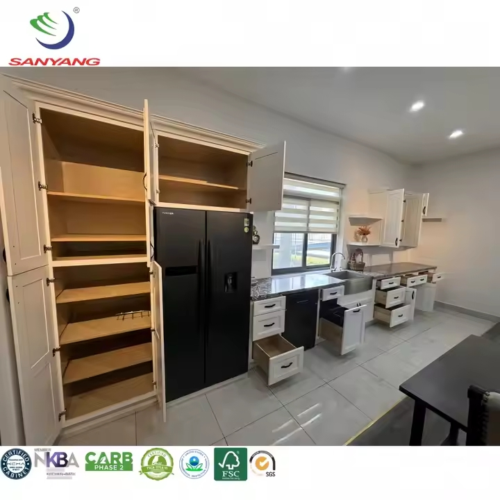Modern Shaker Kitchen Cabinets Set Carb-2 Certified Solid Carved Wood Plywood Acrylic Factory Direct Lacquer Islands Kitchens