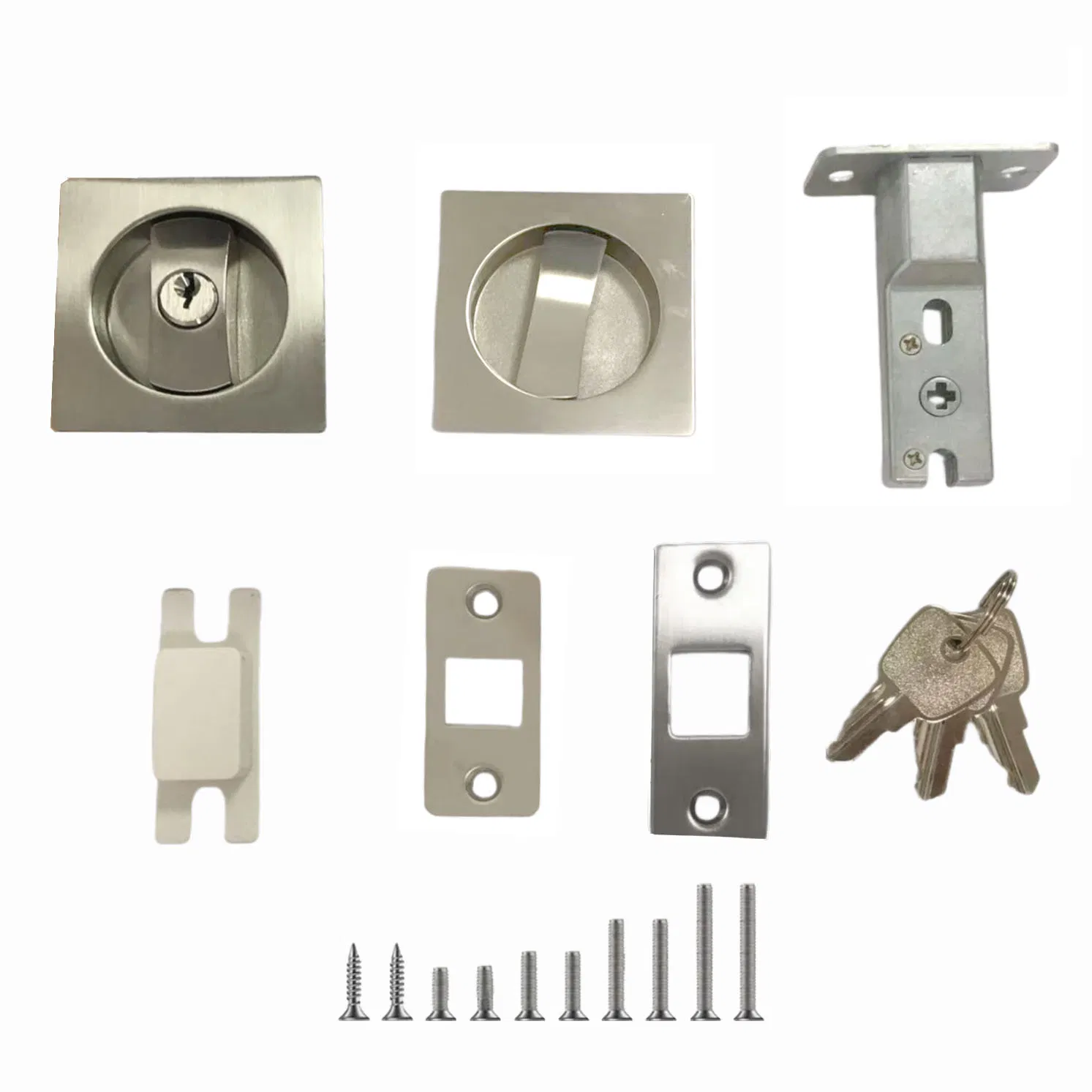 Premium Satin Nickel Flush Zinc Alloy Sliding Pocket Door Lock