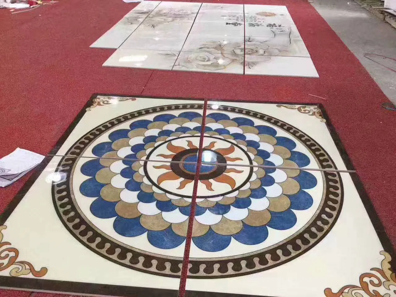 Мраморный водный медальон для пола 500x500 мм