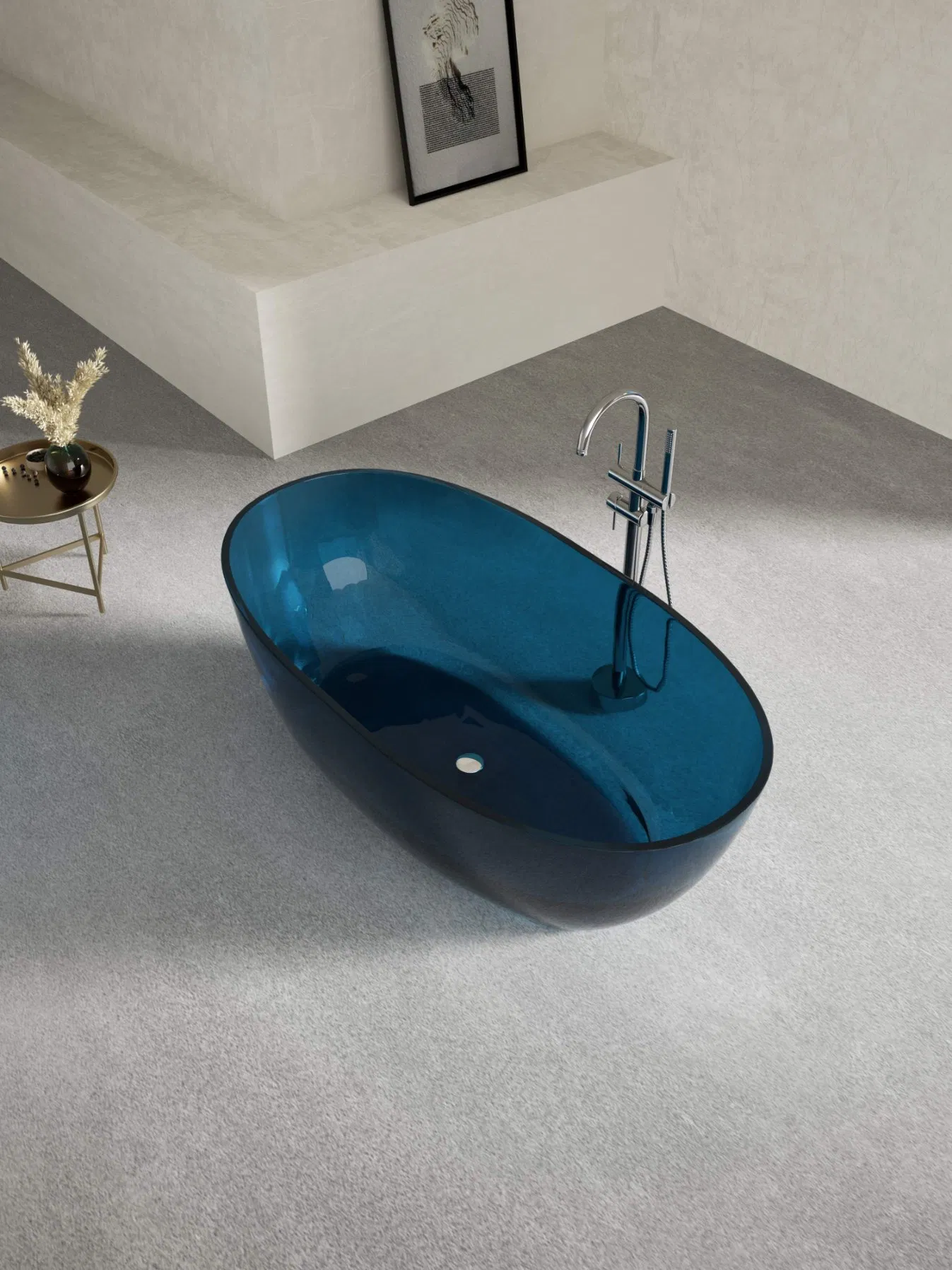 Modern Transparent Resin Stone Soaking Hot Tub 1.7m Clear Resin Bath Tub Crystal Bathtub for Bathroom