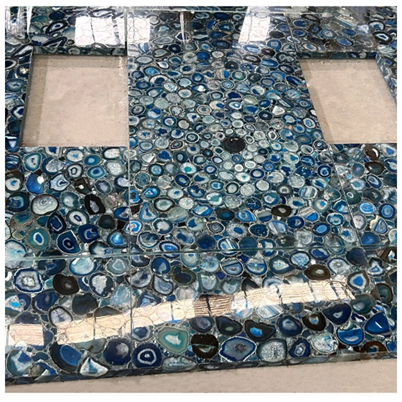 Translucent Semi Precious Blue Agate Laminated with Glass Counertops