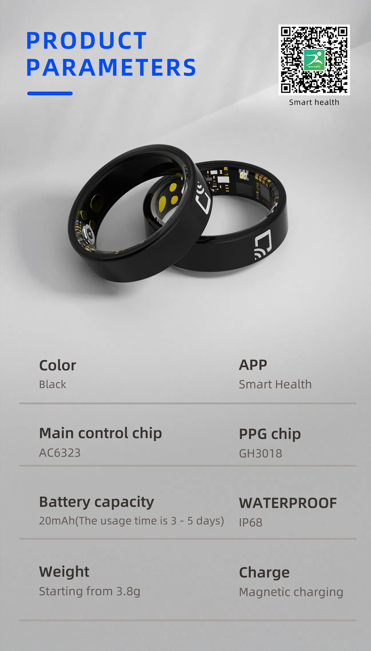 R20m Waterproof Heart Rate Health Monitor Sleep Tracker Bluetooth NFC Smart Ring