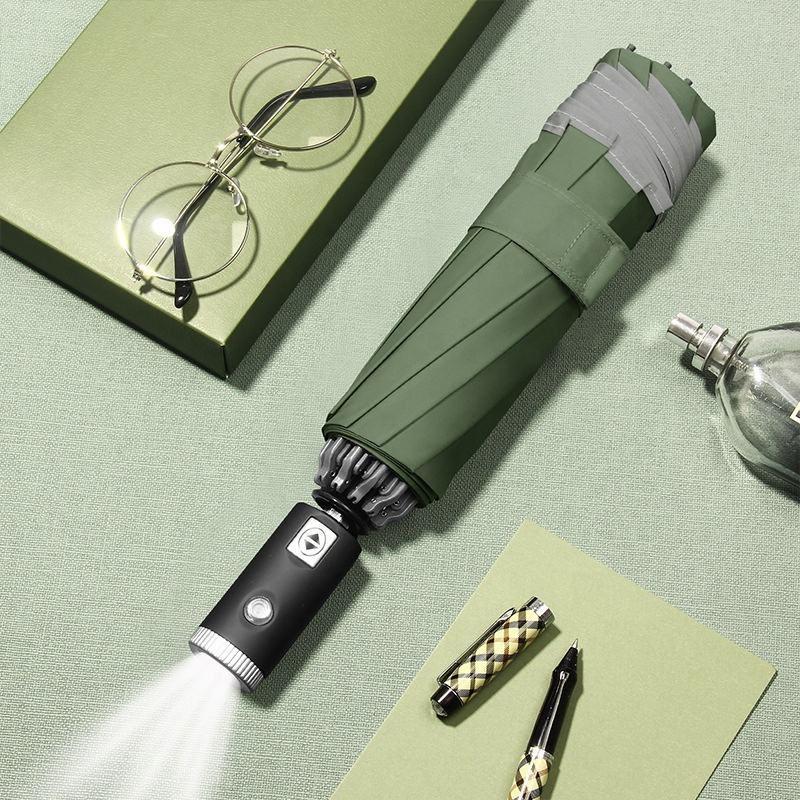 Innovative Solar Umbrella Compact Travel Night Using LED Flashlight Umbrella Reverse Automatic Umbrella with Logo