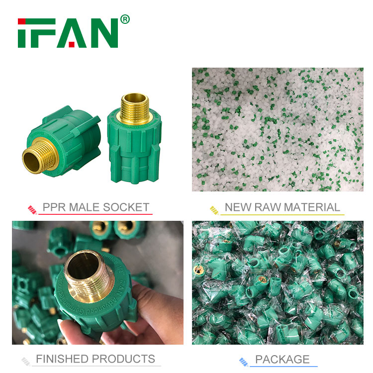 Ifanplus OEM ODM PPR Pipe Fitting Pn25 Plastic PPR Fittings 20-63mm Cross Tee PPR Fittings