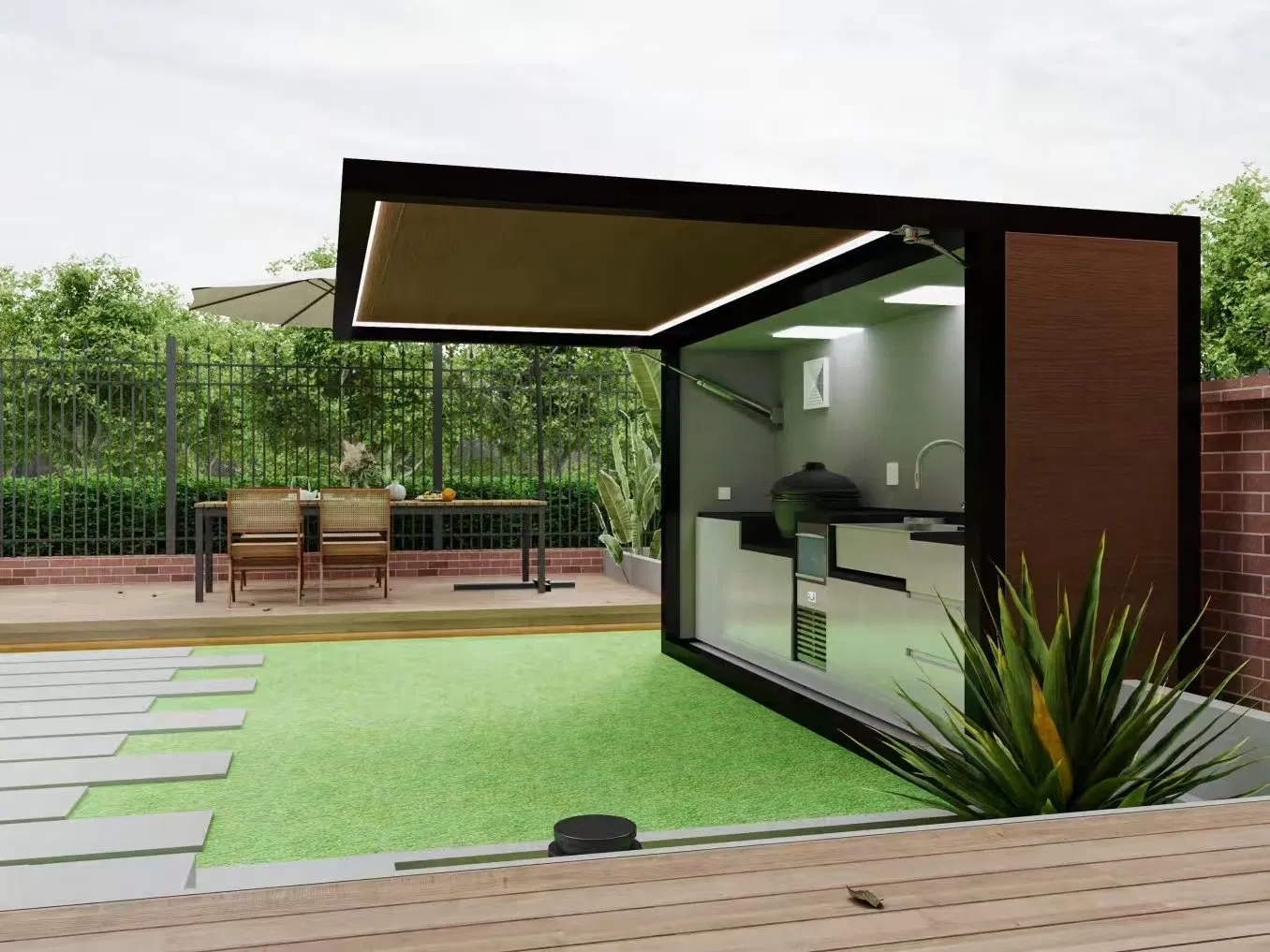 Foldable Patio Outdoor Kitchen with Dimmable Ambient Lighting