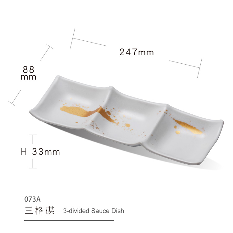 3-Divided Sauce Dish Melamine Tableware Barbecue Hot Pot Sauce Dish