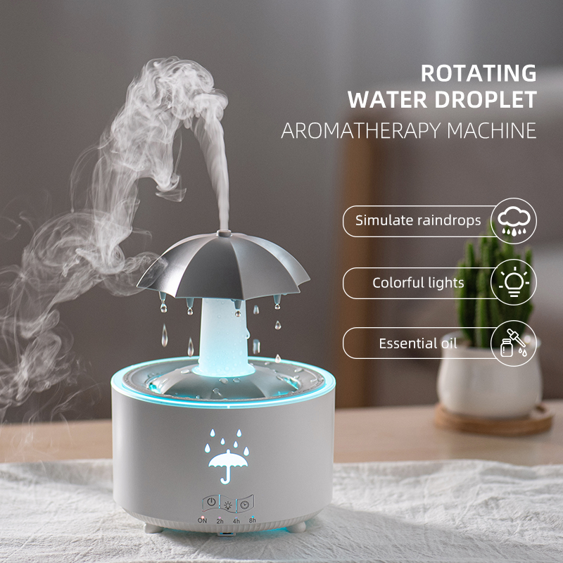 Raindrop Essential Oil Diffuser Umbrella Ultrasonic Humidifier Desktop Remote Control Air Scent Machine