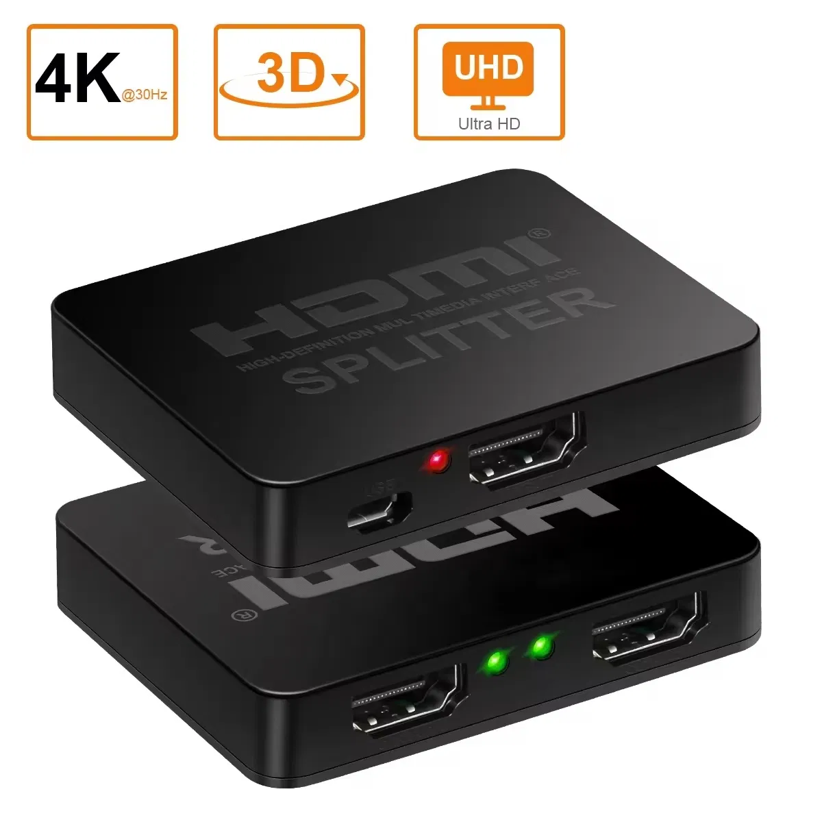 Разветвитель HDMI 1x2, 4K@60Hz, черный