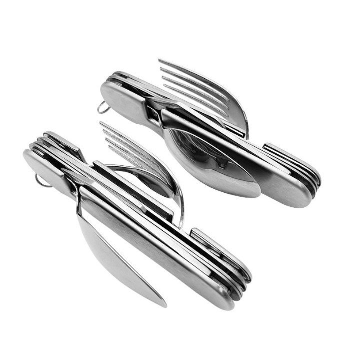 Stainless Steel Spoon Fork and Knife Opener Outdoor Camping Tableware Detachable Folding Cutlery