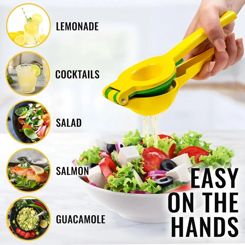2in1 Yellow Lemon Juicer Lime Orange Manual Fruit Squeezer Hand Citrus Press Juicer, Premium Metal Lemon Squeezers