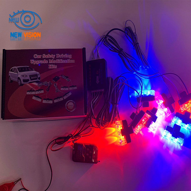 Автомобильные светодиодные стробоскопы для решетки радиатора, 16 LED, с беспроводным пультом, синие и красные