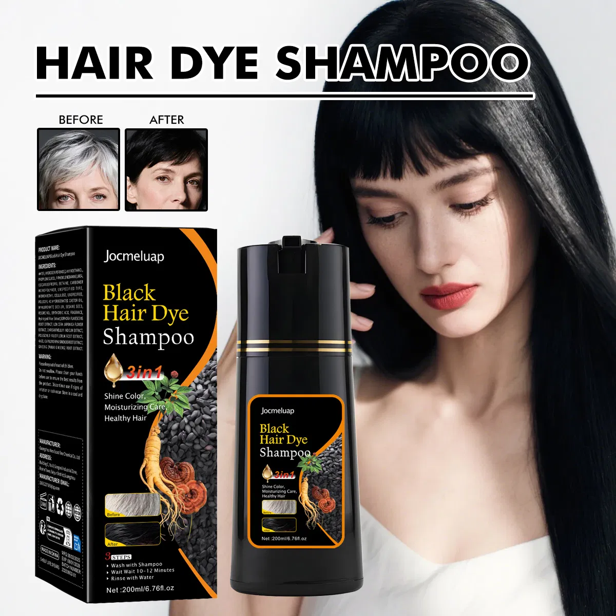 Black Shampoo Hair Dye Professional Ginger Natural Shampoo Herbal Hair Color Men Permanent Bubble Black Hair Dye Shampoo
