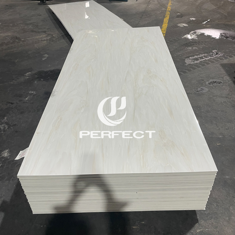 White High-Quality 1220*2440 mm Waterproof, Moisture-Proof, Fireproofing, Easy-to-Clean UV/PVC Marble Sheet, Suitable for Bathroom Use.