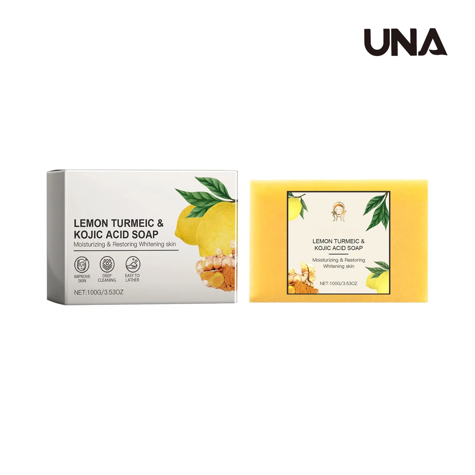 Lemon, Turmeric & Kojic Acid Soap - Gently Cleanses and Moisturizes, Enhances Skin Radiance, Square Facial Cleansing Soap