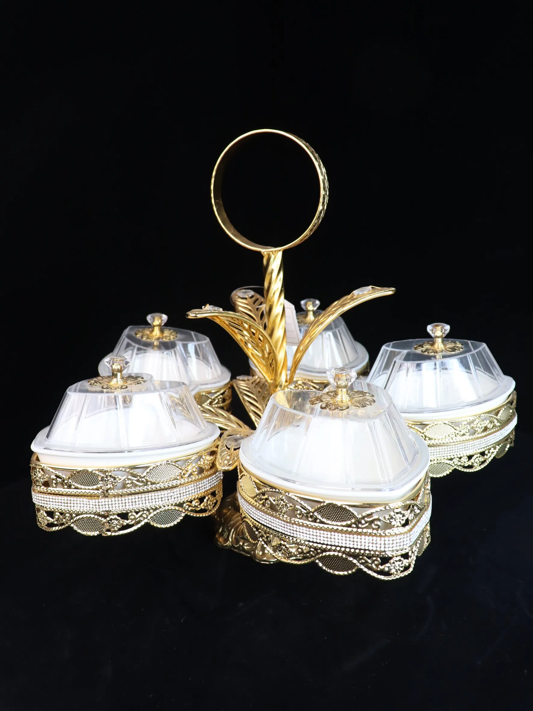 Elegant Fruit Tray with Gilded Ironwork and 5 Plastic Bowls
