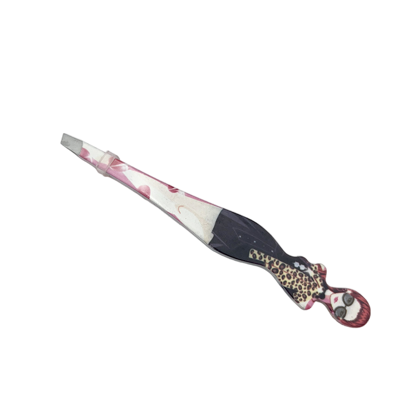 Professional Slant Tip Eyebrow Tweezers with Printed Beauty Cover Hair Removal Makeup Tool for Brow Clip Makeup Cosmetic Tool