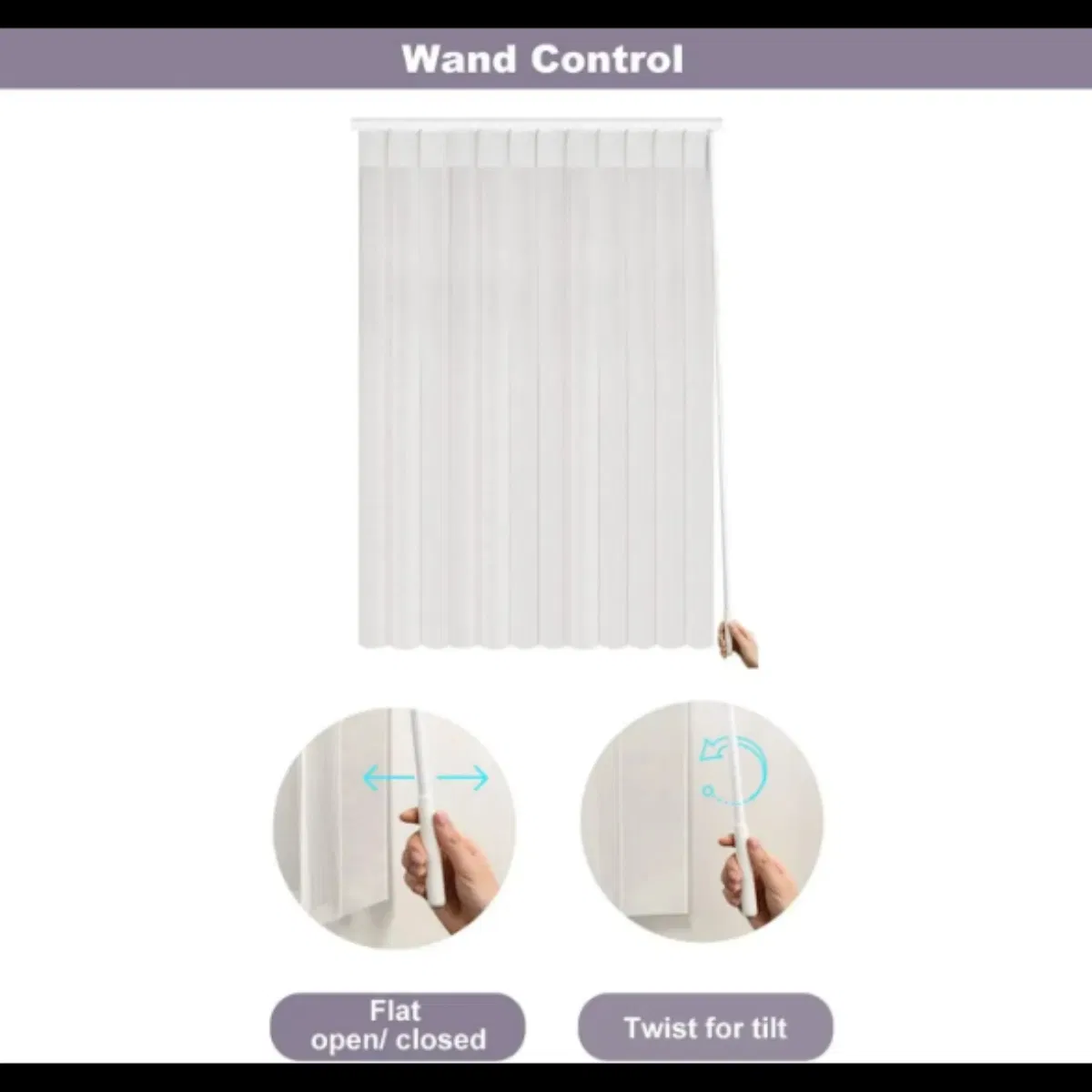 Manual Control Wand Custom Size Adjust Light Vertical Sheer Blind for Patio Sliding Glass Door Large Window