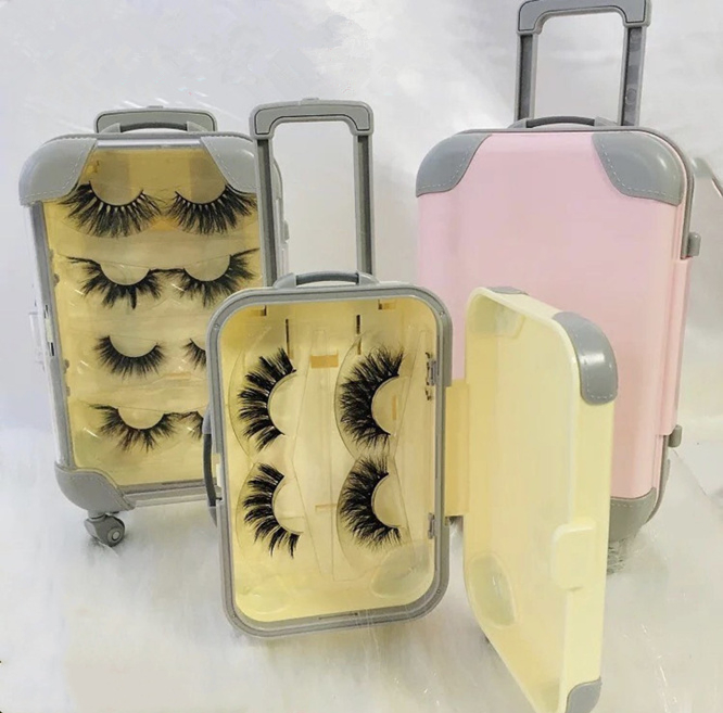 Private Label Two Pairs Set Cute Mini Luggage Suitcase 3D Mink Eyelash Packaging Case 25mm Eyelashes Box