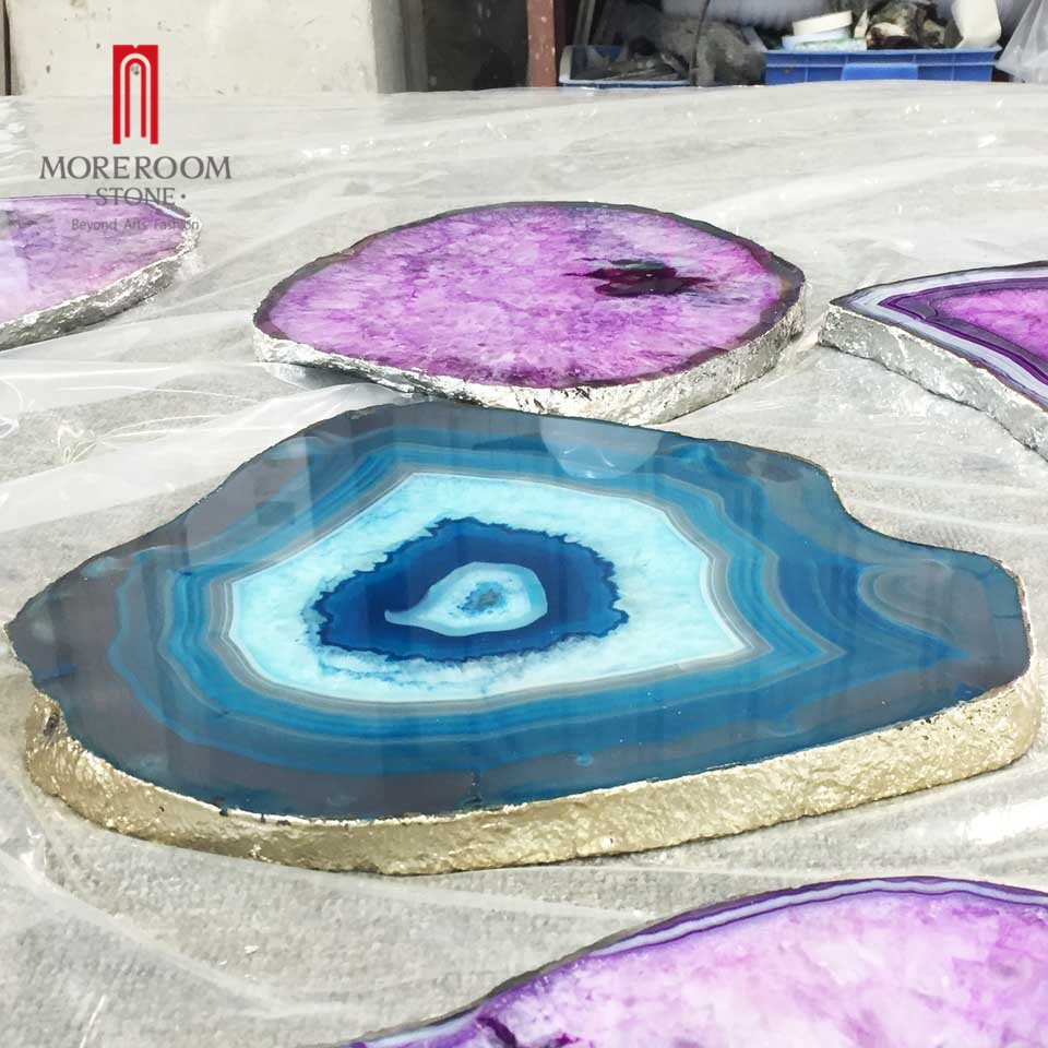 Modern Decorative Food Serving Tray Pink Agate Slice Cheese Platter