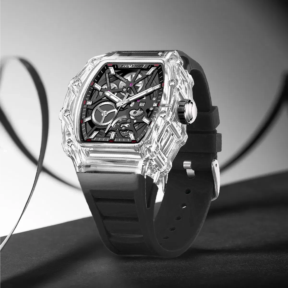 Chaxigo Men's Barrel-Shaped Watch Casual Fashion Automatic Quartz Luminous Waterproof Wristwatch