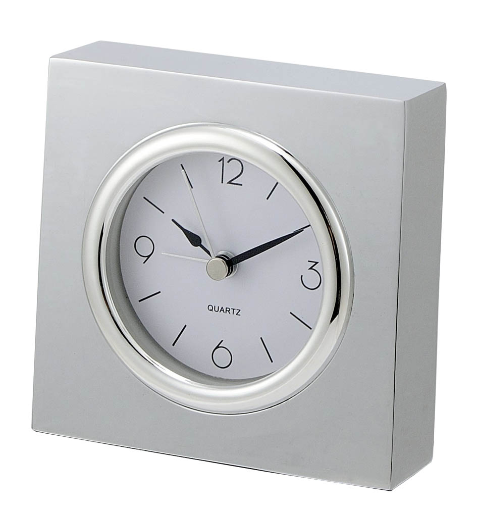 Hot Hotel Room Square Silver Metal Alarm Clock