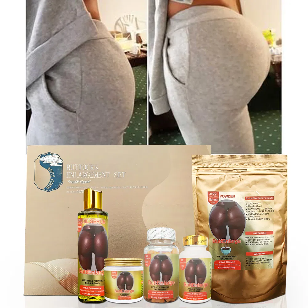 Customized Logo Butt and Hip Enlargement Set Comes with Gift Box Packaging Oil Cream Powder Capsule Gummy Butt up Enlargement Set