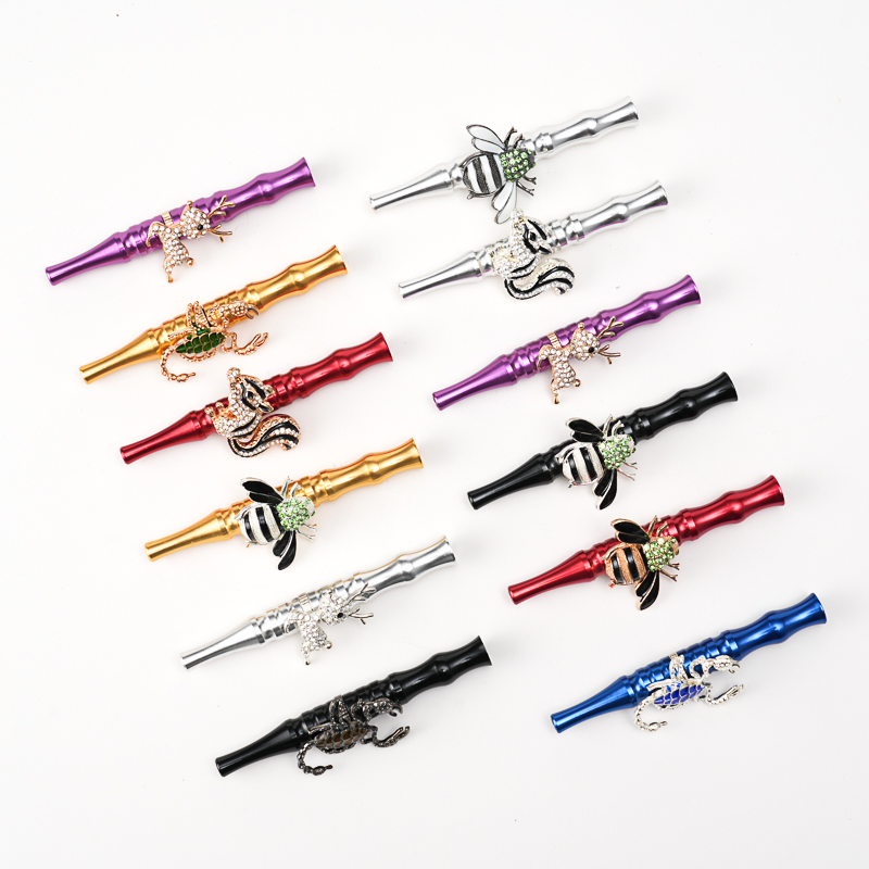 Handheld Metal Various Exquisite Insect Sculpture Pendant Smoking Pipes Hookah Mouth Tip Pipes