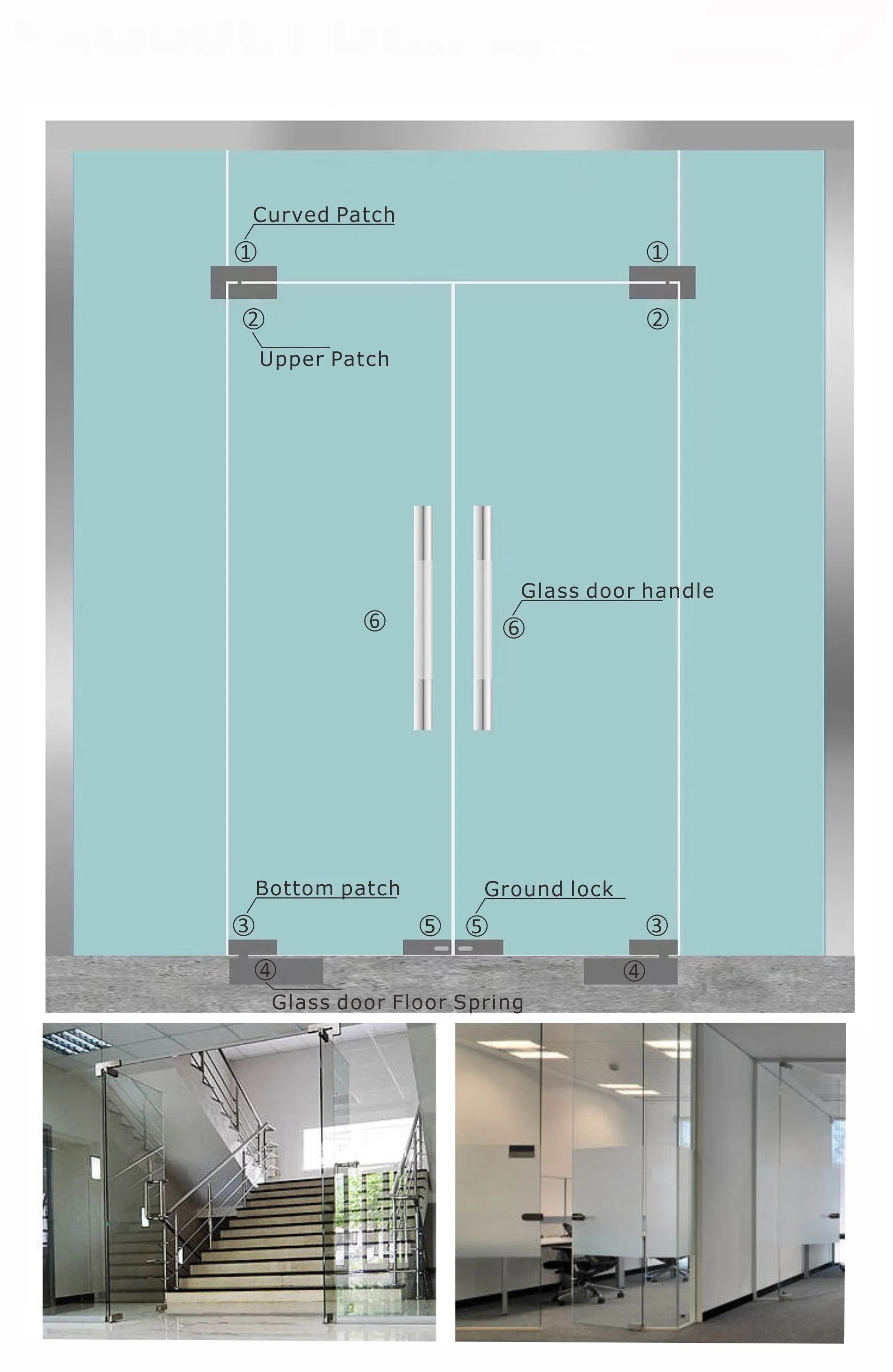 Frameless Glass Door Stainless Steel Square Curved Patch Fitting