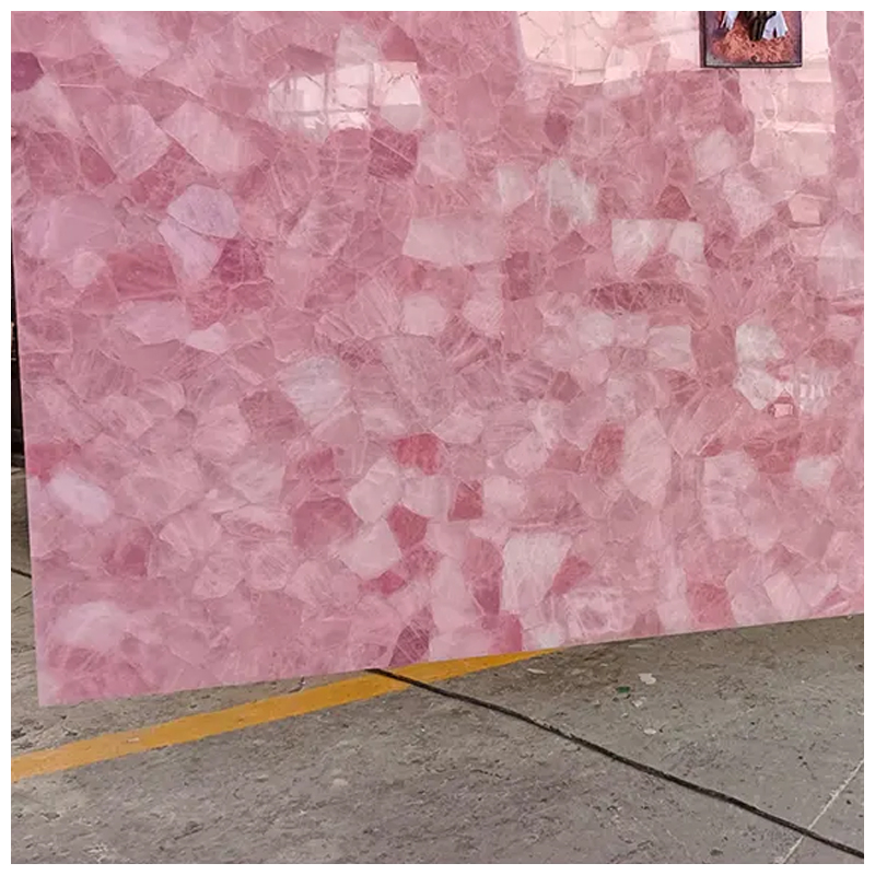 Semi Precious Rose Pink Crystal Quartz Slabs for Countertops and Wall Tiles