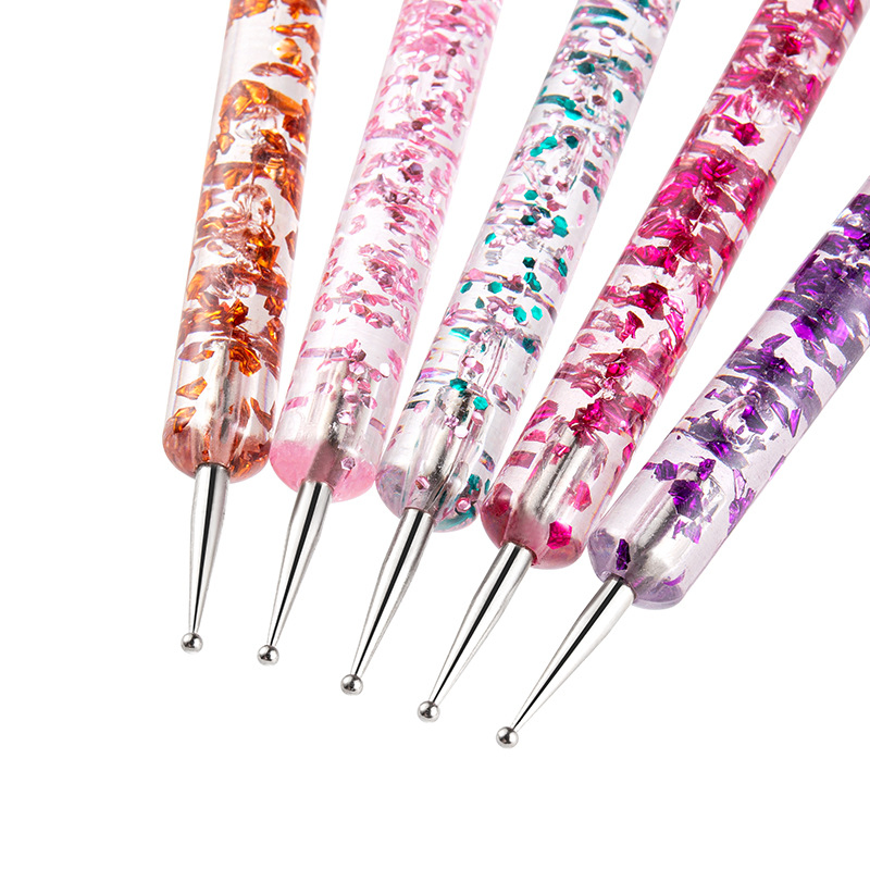 New 5PCS/Set Acrylic Crystal Handle Dual-Head Rhinestone Nail Dotting Brush Pen Tools Slice Shape Tool