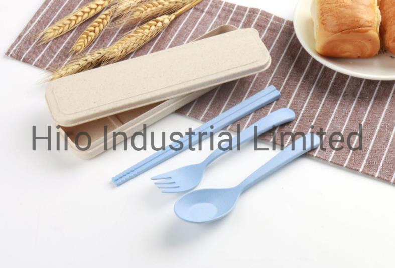 Wheat Straw Cutlery Set with Storage Box Include Spoon Fork Chopsticks