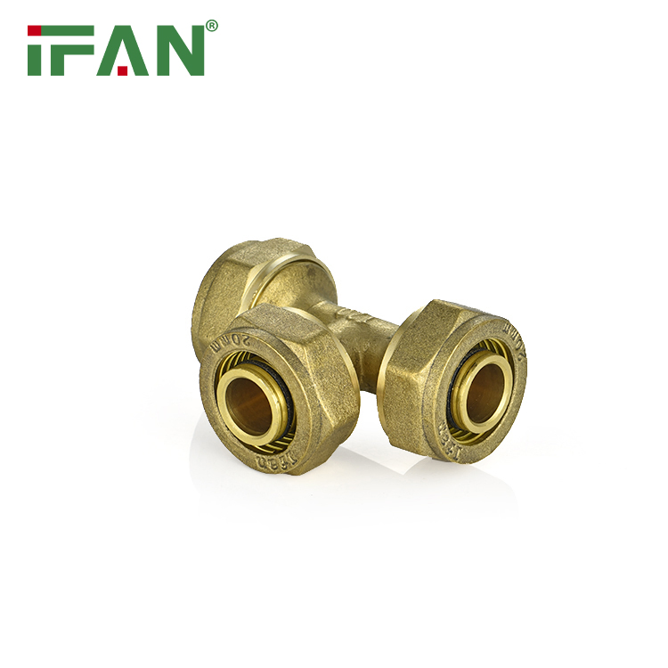 Ifan Brass Color Pex Pipe Fittings Brass Tee for Floor Heating