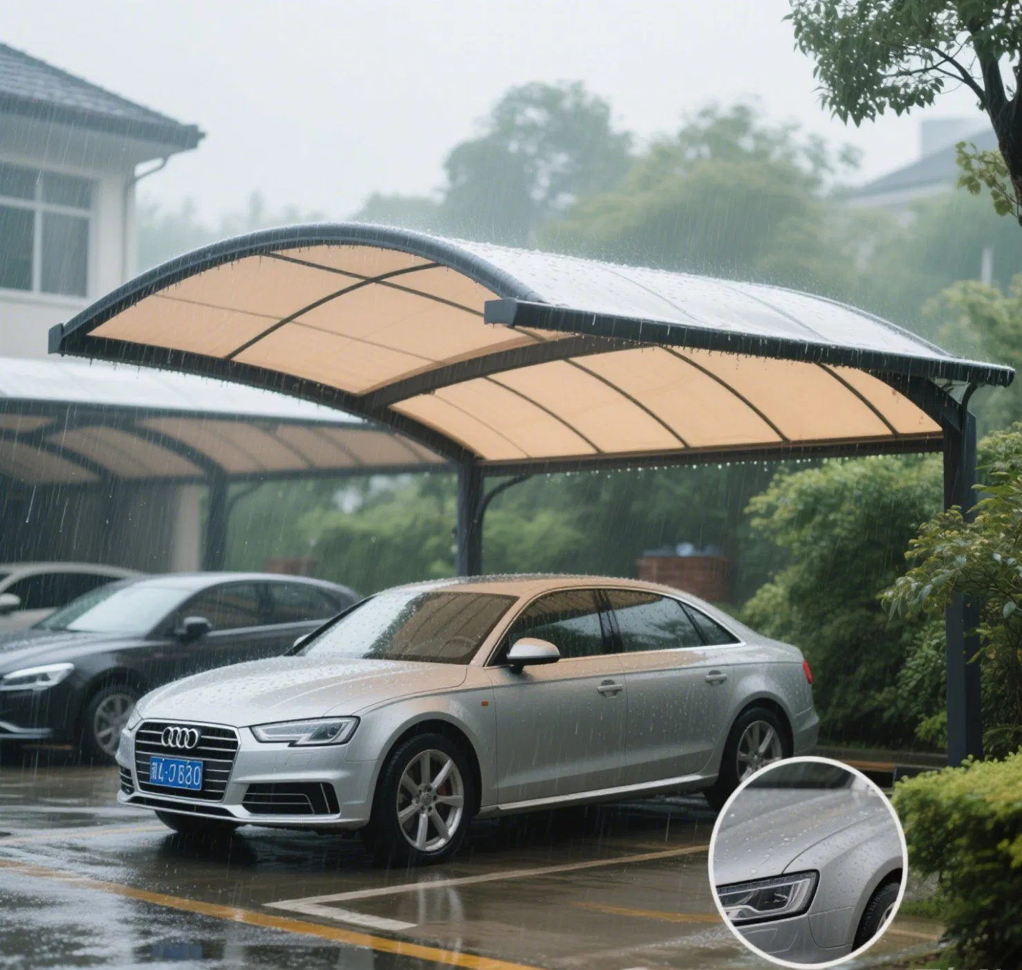 Steel Tensile Membrane Structure for Parking Shed
