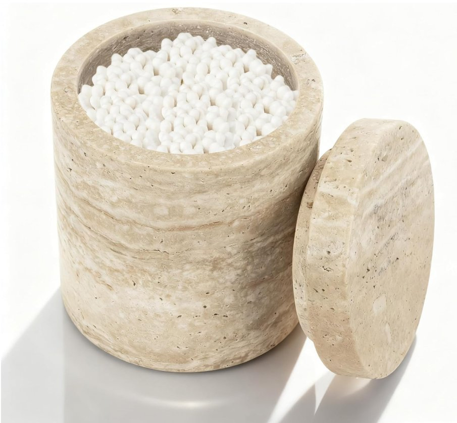 Natural Marble Canister Toothbrush Holder Cotton Swab Container with Lid