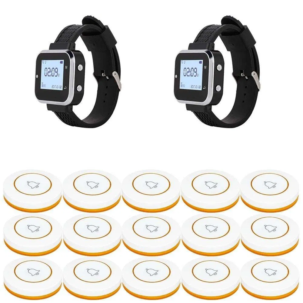 Restaurant Hospital Wireless Pager System 2 Receivers 15 Buttons