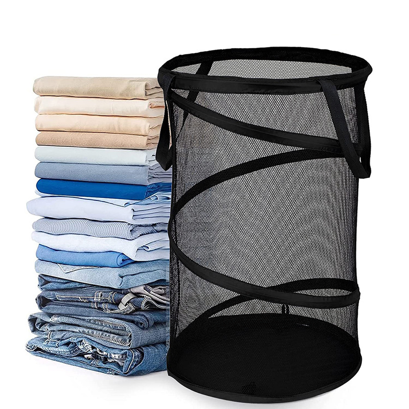 Mesh Collapsible Foldable Washing Clothes Pop up Laundry Basket Hamperwith Lid & Handles