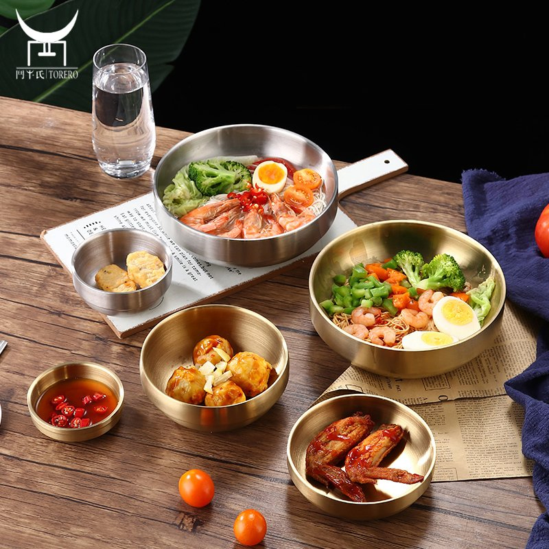 Korean Baby Bowl Kitchen 304 Stainless Steel Bowl Gold-Plated Rice/Salad/Noodle Bowl Insulation Anti-Scalding Resistant Bowl