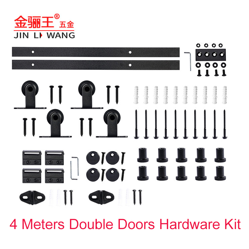 Sliding Barn Doors Rollers Interior Hardware Fitting Floor Guide Wooden Hidden Barn Shutter Door Style Hardware Kit Wheels