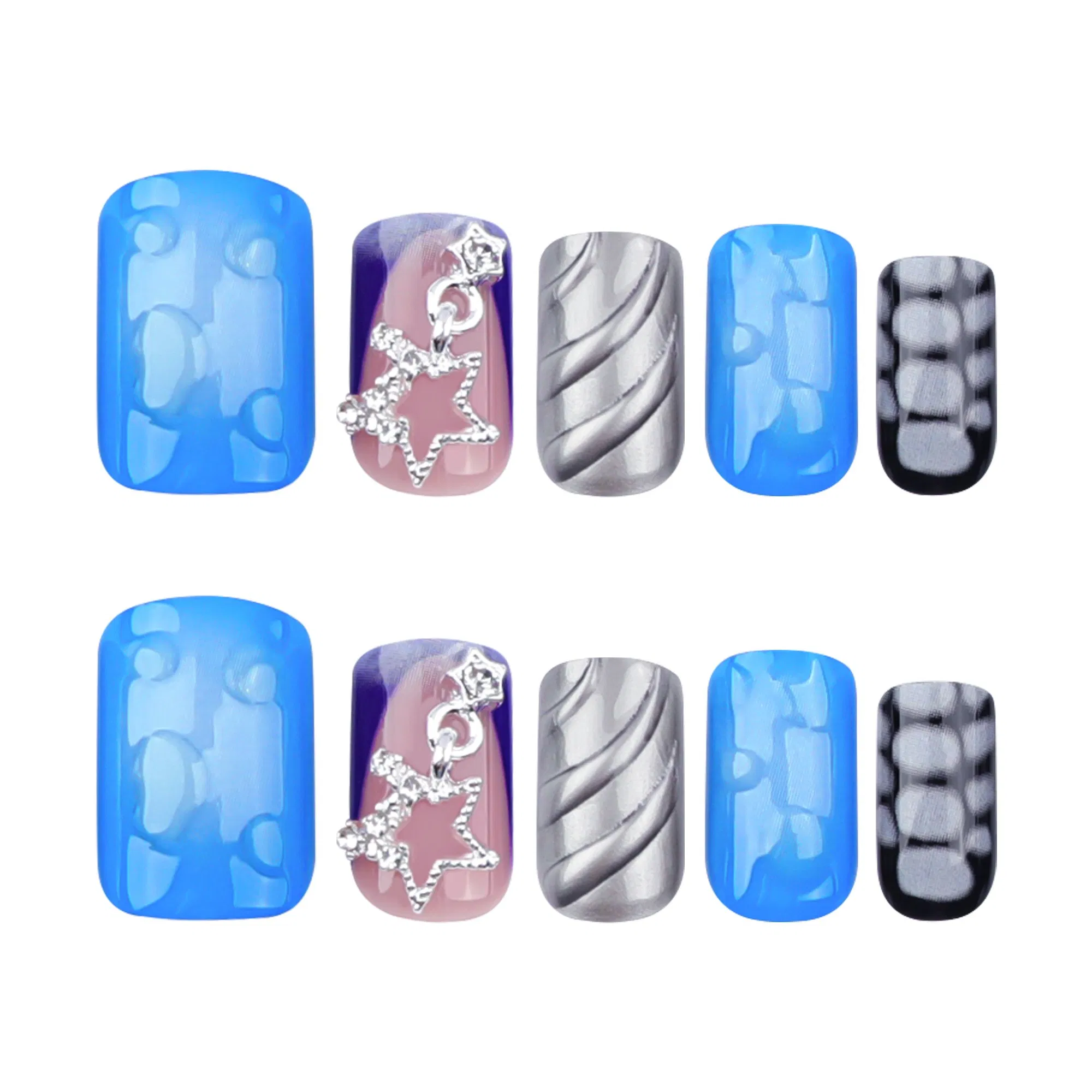 Long Natural Square Shaped Press on False Nails New 3D Style Fingernails