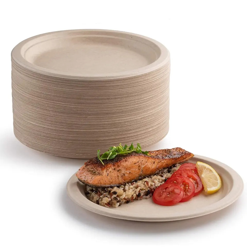 Compostable 6 8 9 10 Inch Custom or Inch Biodegradable Sugarcane Bagasse Pulp Paper Plates