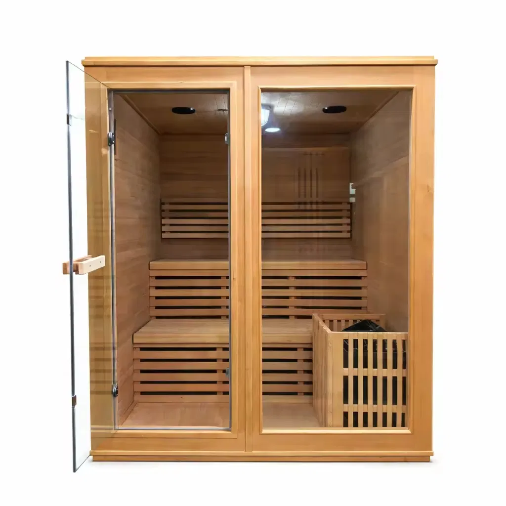 3 Person Indoor Solid Wood Hemlock Infrared and Dry Steam Sauna Room