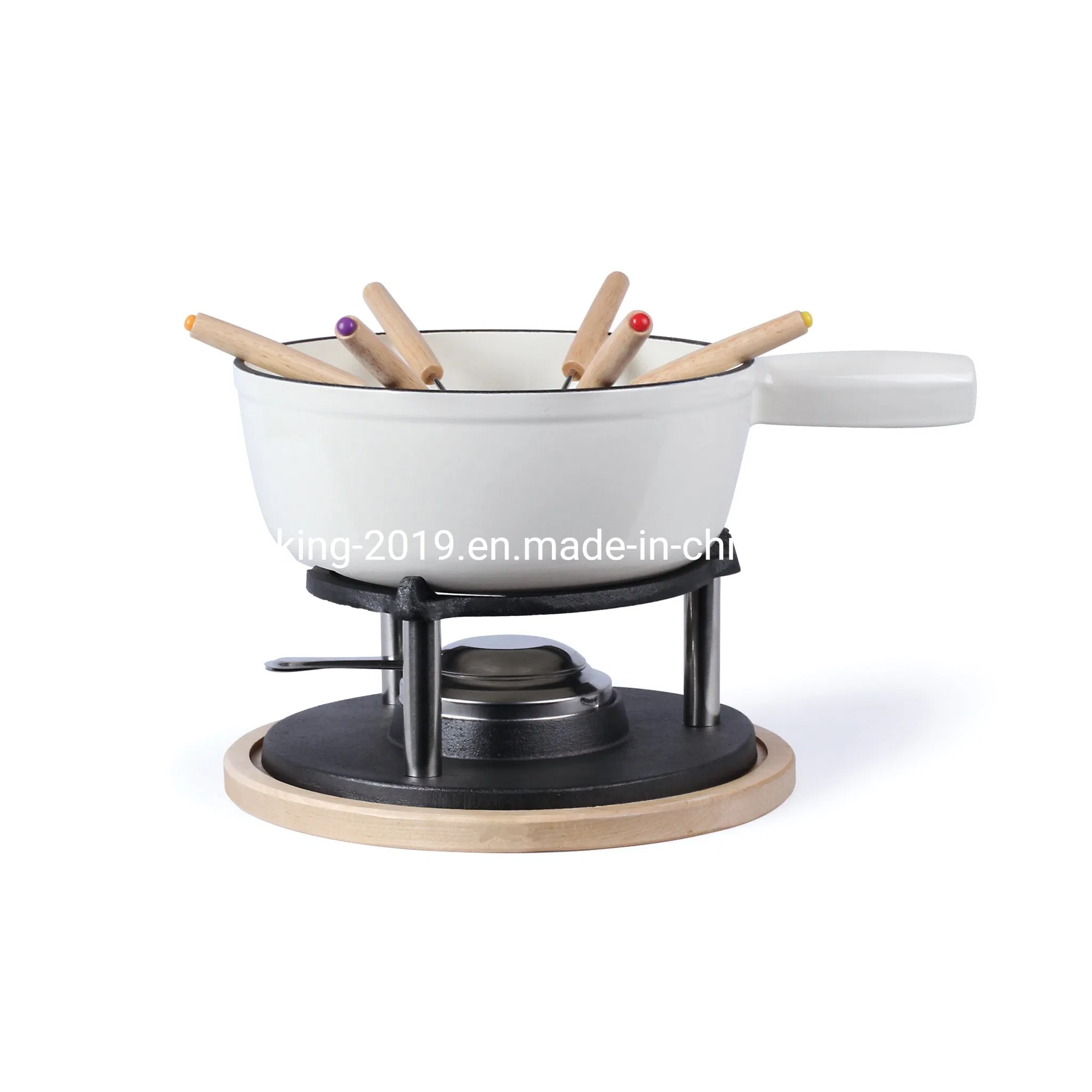 Fondue Set with 6 Forks, Suitable for Cheese, Chocolate and Meat Fondue, Cast Iron