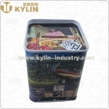 Promotional Tinplate Cmyk Printing Square Shape Coin Pencil Holder with Lid