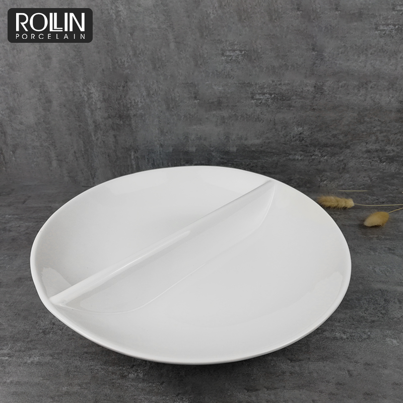 Large Porcelain Divided Round Plate for Hotel