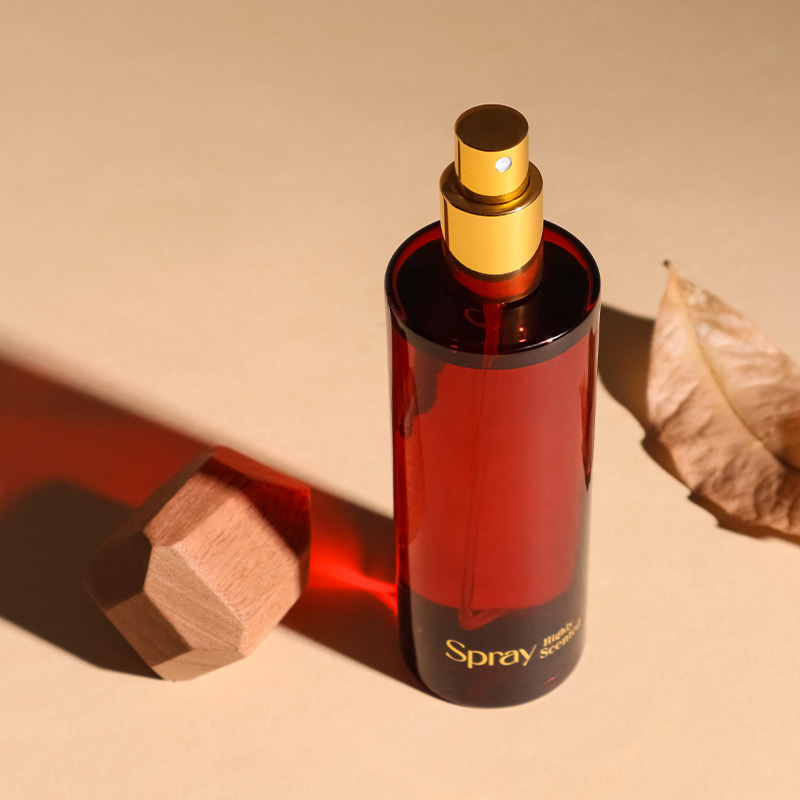 Elegant Room Spray with Polygonal Wooden Cap and Metal Nozzle