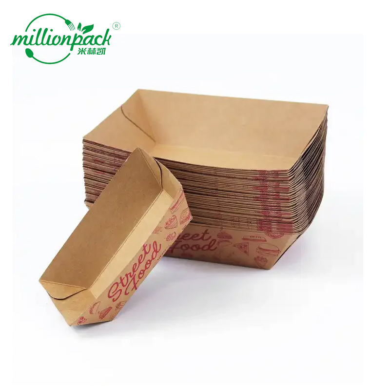 Custom Printed Disposable Kraft Food Tray for Brand Takeaway Packaging